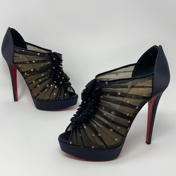 Christian Louboutin Canon 140 Crepe Silk Chiffon Ankle Booties size 37.5